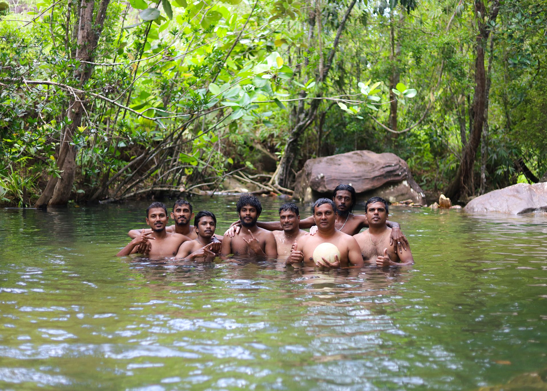 Group photo at pool